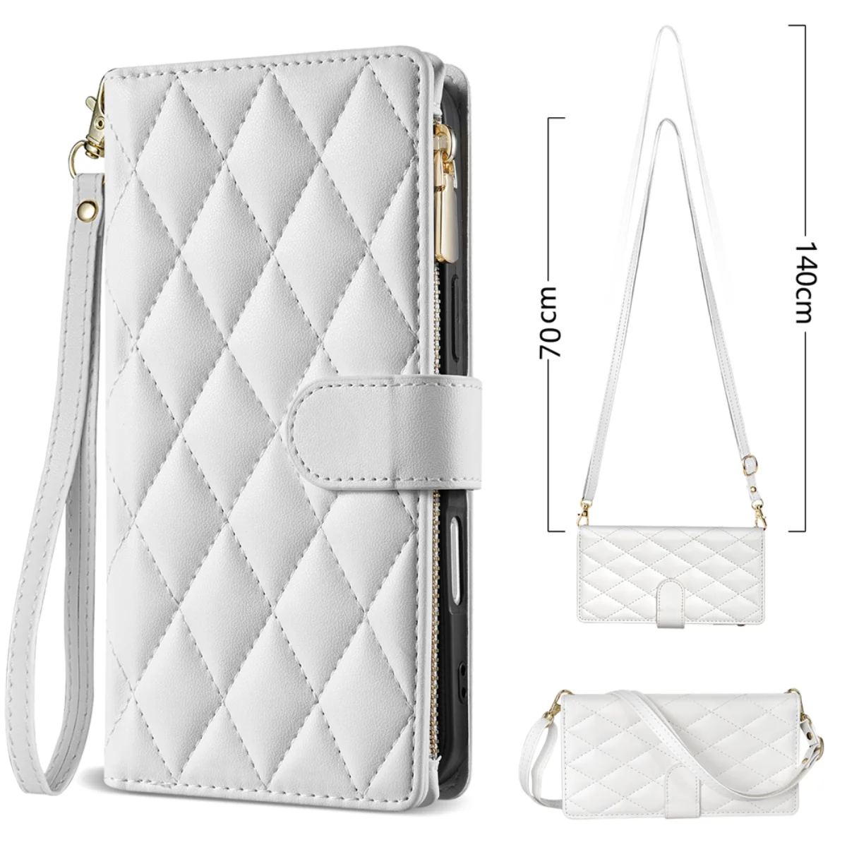 Premium Crossbody Leather Case with Zipper Card Slot Wallet Cover