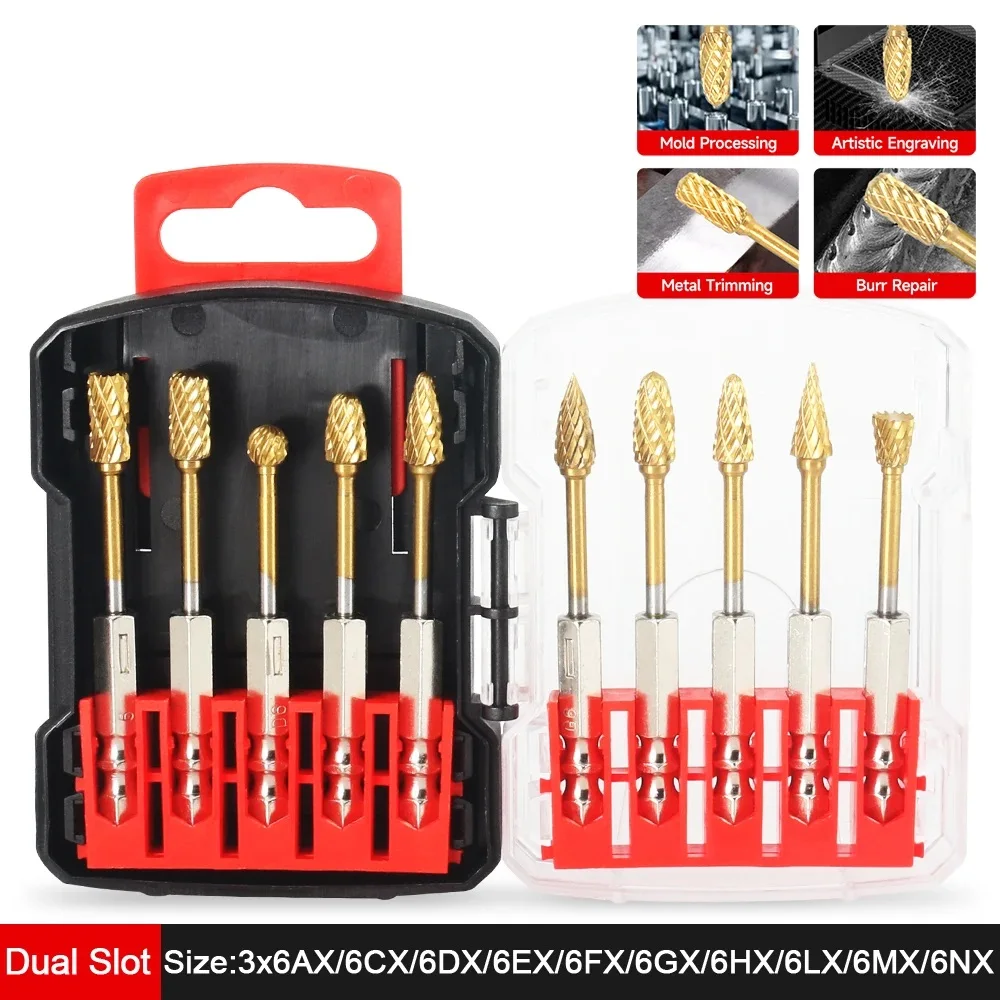 10 قطعة مجموعة الأزيز الدوارة من الكربيد 1/4 بوصة عرافة عرقوب قطع مزدوج نحت لدغ بت للمعادن اليشم حجر الخشب أداة الحفر