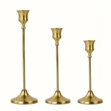 Elegant Vintage Metal & Aluminum Candle Holder Trio for Weddings & Home Decor (Copper color)