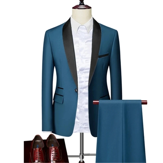 Men Skinny 3 Pieces Set Formal Slim Fit Tuxedo Prom Suit / Male Groom Wedding Blazers High Quality Dress Jacket Coat Pants Vest - 2 Pcs set Hu Lan, Asian XL is US S