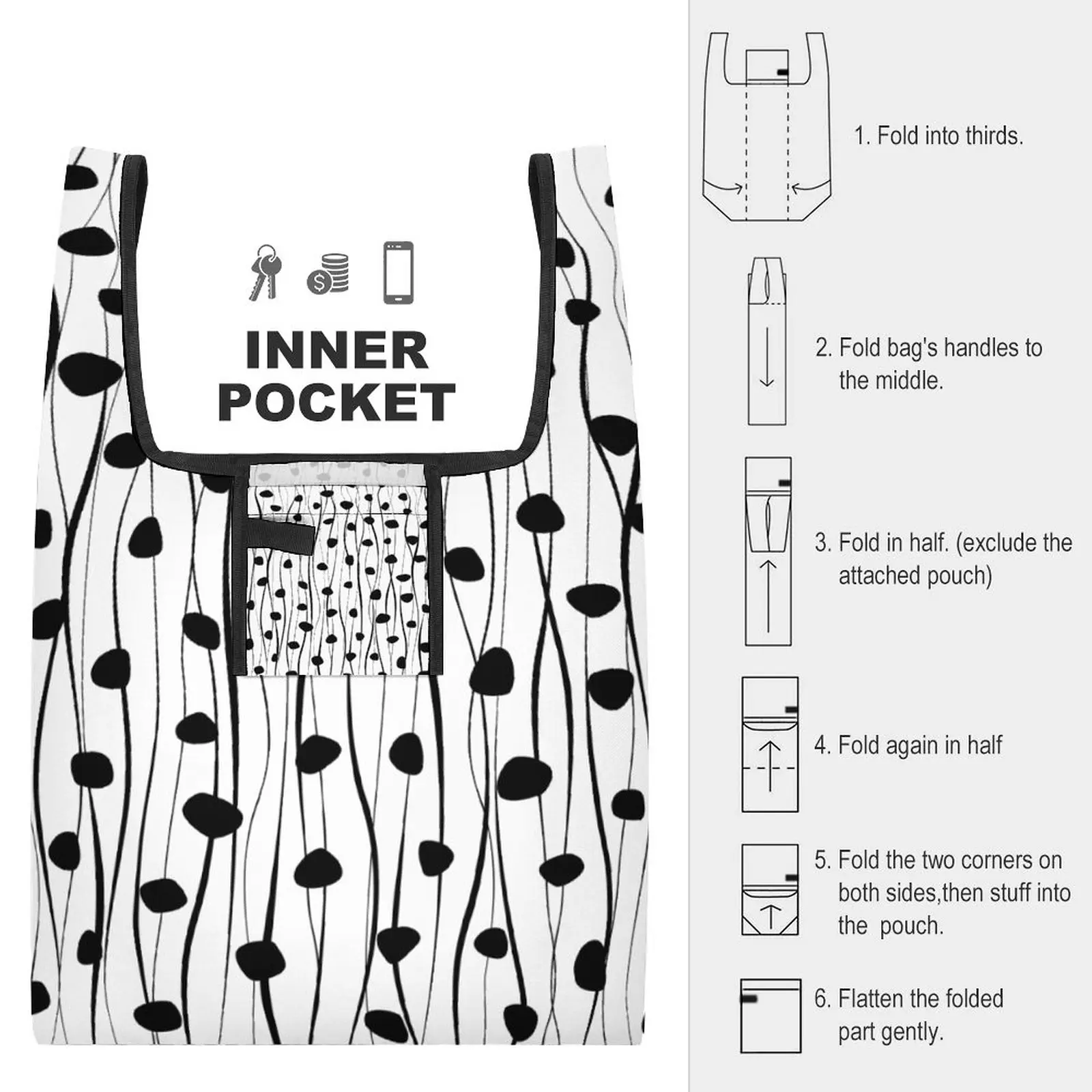 Custom Pattern Foldable Shopping Bags Large Food Handbag Small Shoppers Large Capacity Bag Reusable Leisure Travel Bag