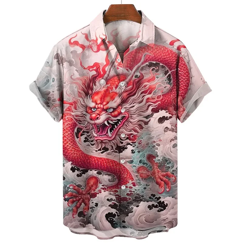 thumbnail image 1 of Camisa de Año Nuevo 2024 para hombre, camisas de manga corta con cuello de solapa a la moda, blusas y camisas con estampado 3D de dragón geniales, 1 of 4