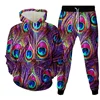 Autumn/Winter Hoodies Set Color Animal Peacock Feather Pattern 3D Print Men Clothing 2 Pieces Sweatpants Oversize High-quality 1