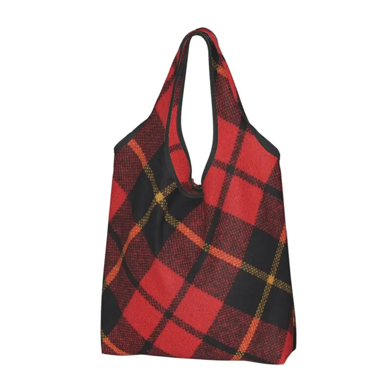 Funny Print Classic Scottish Clan Tartan Plaid Tote Shopping Bags Portable Shopper Shoulder Check Geometric Gingham Handbag