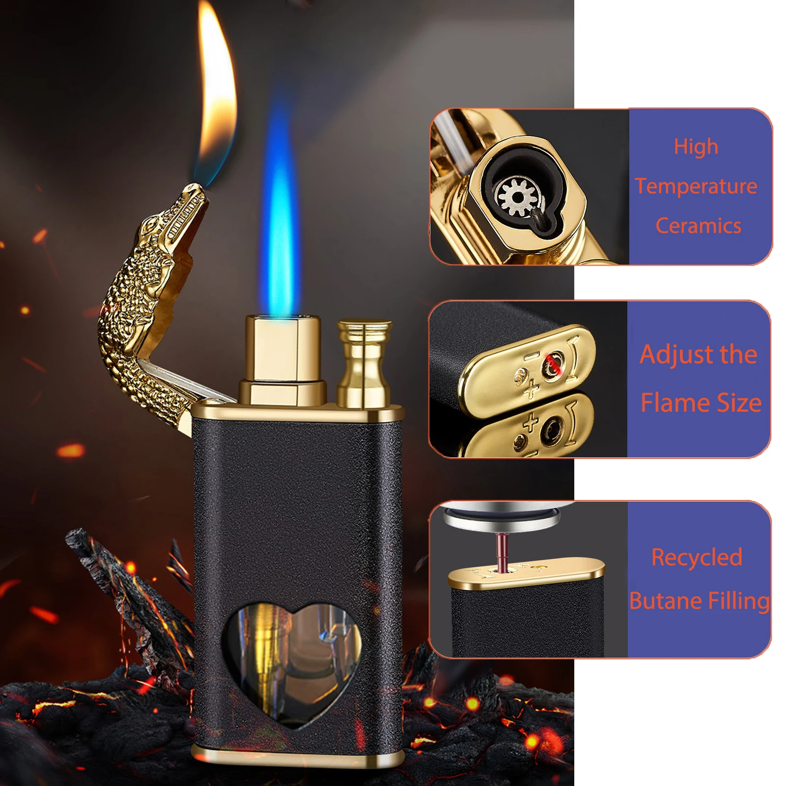 2 Pack Magic Dragon Dual Flame Lighter Adjust Flame Tool Windproof Torch Lighter Visible Gas Window (Without Butane) bbq lighter butane gas lighter cigarette lighter