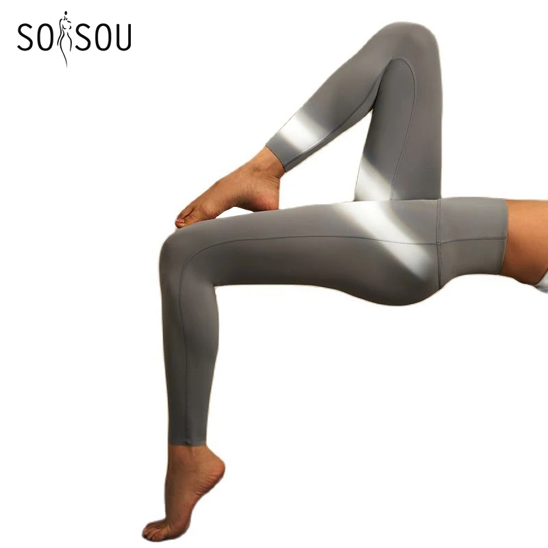 

SOISOU Lycra Yoga Leggings Gym Fitness Sports Pant Tights Elastic Breathable High Waist No Awkward Line Leggings Women 11 Colors