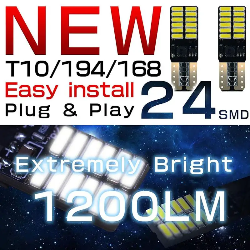 

T10 24smd фонарь головного света автомобиля без ошибок 3014, 12 В, супер яркая лампа габаритного света, белый, желтый, синий, красный
