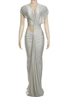 غريب سنور غير النظامية فستان مجوف المرأة Ruched قطري طوق السراويل كم الخصر الشقوق الشارع الاتجاه أنيقة طويلة Bodycon 6