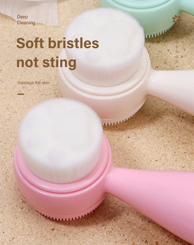 3D Double Silicone Facial Cleansing Brush New Soft Deep Cleaning Exfoliator Blackhead Removal Clean Brush Beauty Skin Care Tool