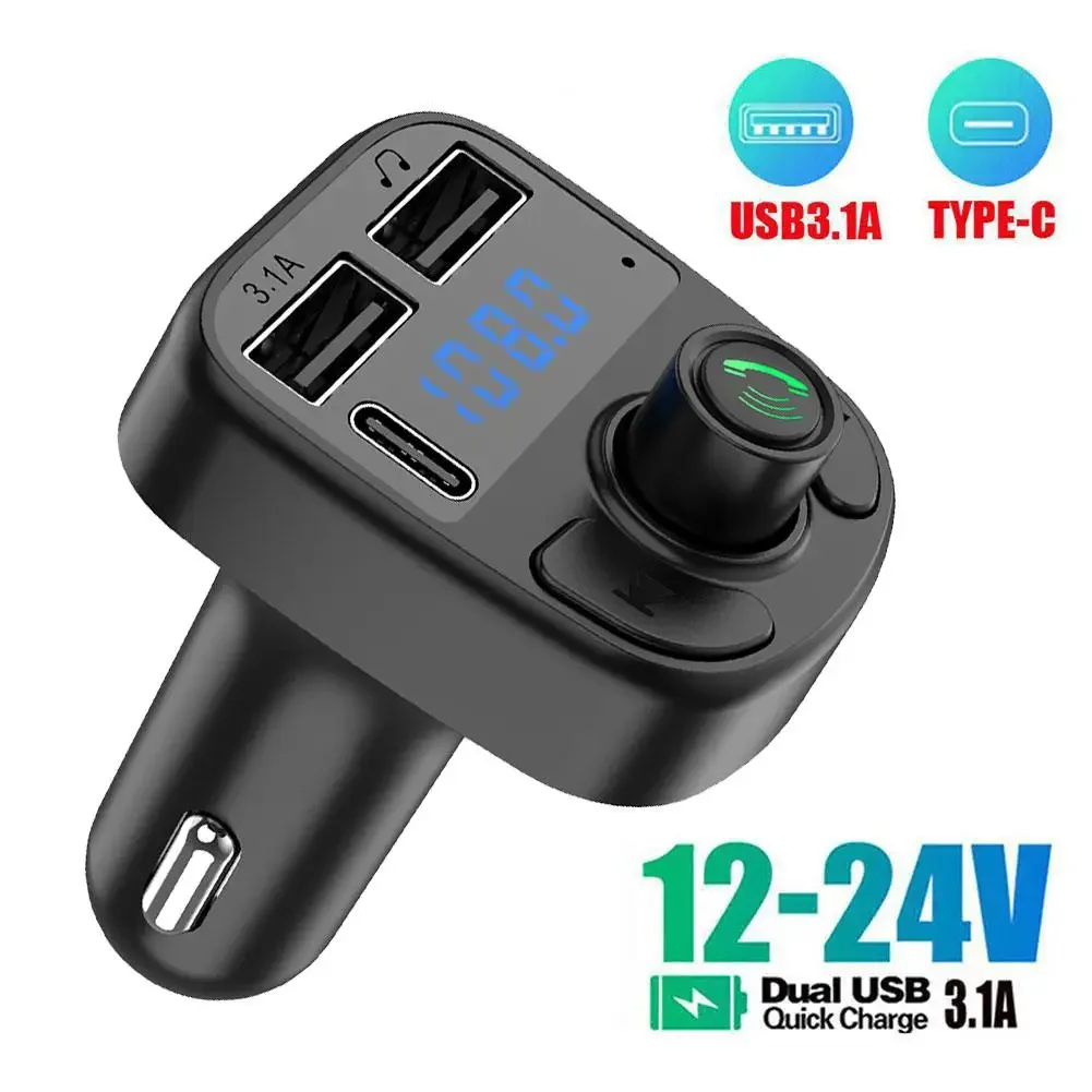 

Handsfree Bluetooth FM Transmitter Car Kit With MP3 Fast Player Charger And Radio PD Adapter Type-C Dual USB 3.1A USB Charg G4B1