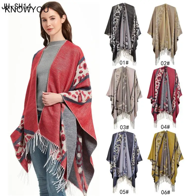 

Women Cashmere Pashmina Ponchos Leopard Tassel Shawl Cape Fashion Soft Wraps Autumn Winter New Femme High Quality Thick Blanket