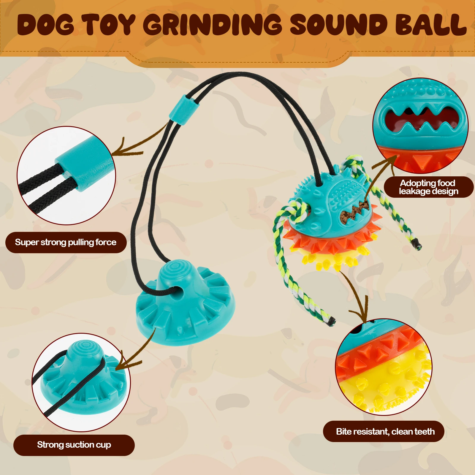 Dog Suction Cup Tug Toy TPR Dog Chew Toy with Sound & Food Leakage Tough Wear-resistant Sucker Ball Dog Toy for Dog Teeth Clean