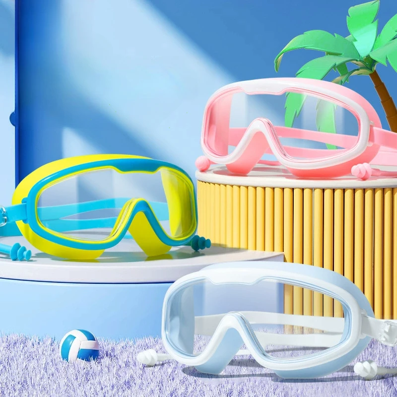 Waterproof children's anti-fog UV swimming goggles outdoor Large frame suitable for children aged 8-13