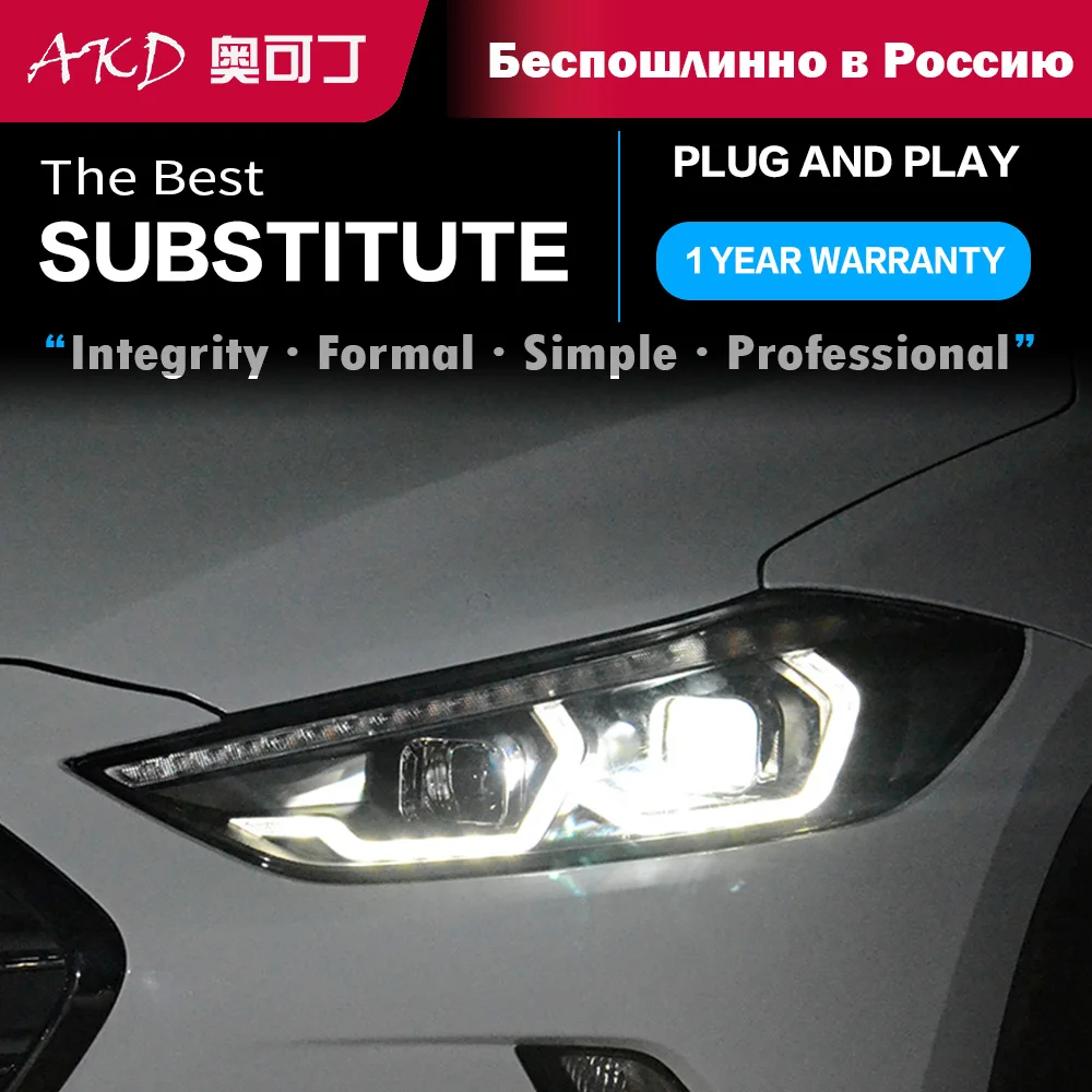 Elantra 프론트 헤드 라이트 교체 용 LED 헤드 라이트 부품 2016-2020 BMW Type DRL 주간 조명 프로젝터 Facelift