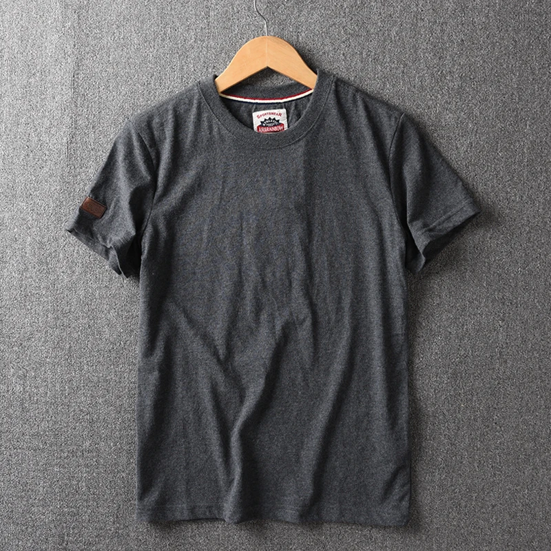 Summer New American Retro Short-sleeved O-neck Solid Color T-shirt Men's Fashion Simple 100% Cotton Washed Casual Sport Tops