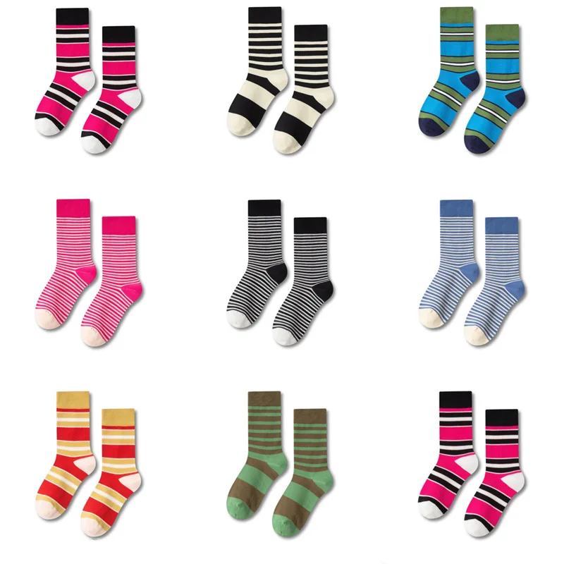

Уличные модные хлопковые носки для всей семьи, для мужчин и женщин, классические круглые носки, цветные полосы, высокое качество, корейский стиль, спортивные носки