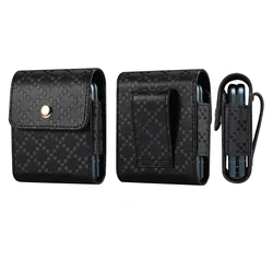 Leather Belt Clip Waist Bag Holster Pouch - Oppo Find N3 Flip (Black Grid Leather)