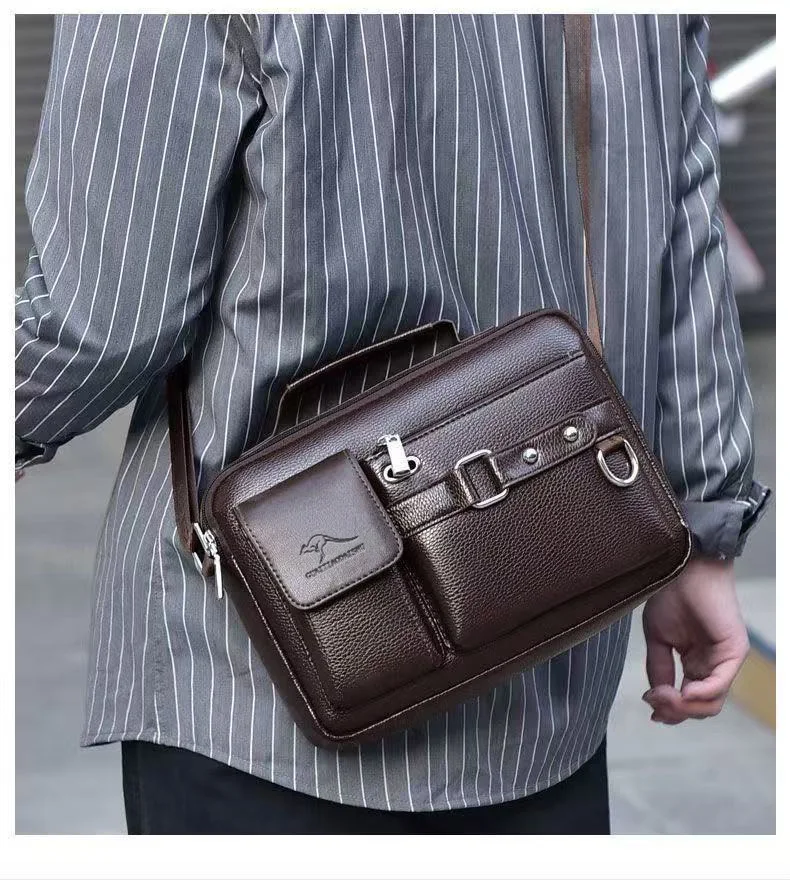 Borsa Messenger Retrò da Uomo con Design Impermeabile, Valigetta per Laptop di Grande Capacità per Ufficio, Viaggi e Scuola - immagine 3