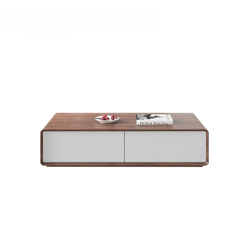 

Simple and Modern Coffee Table TV Cabinet Unit Nordic Rounded Rectangular Walnut Living Room Tea Table