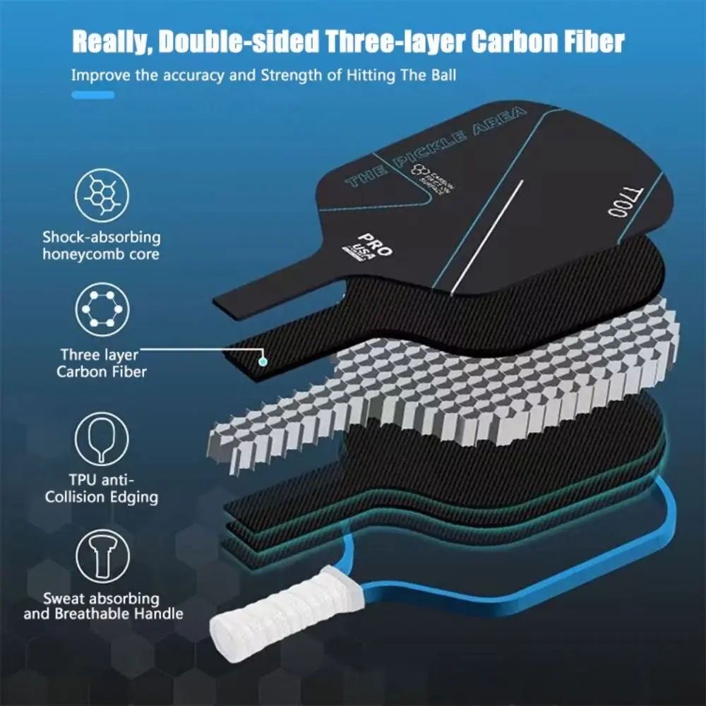 Durable T700 Pickleball Paddle Carbon Fiber 16MM Pickle Ball Paddle Frosted Surface USAPA Approved Professional Game Supplies