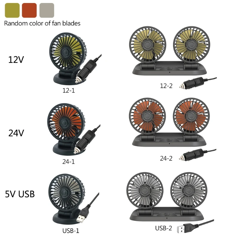 

Adjustable Portable Dual Head Car Fan 3 Speeds Strong Wind,Cigarette lighter and USB plug Rotatable Cooling Fan for Suv Rv Boat