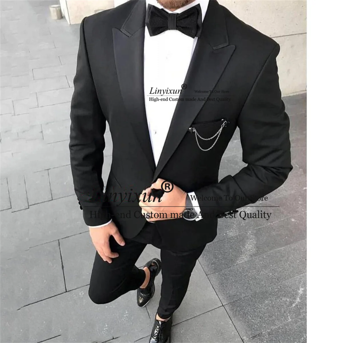 

Formal Black Men Suits For Wedding Notched Lapel Groom Tuxedos 2 Pieces Sets Business Male Prom Blazers Slim Fit Costume Homme