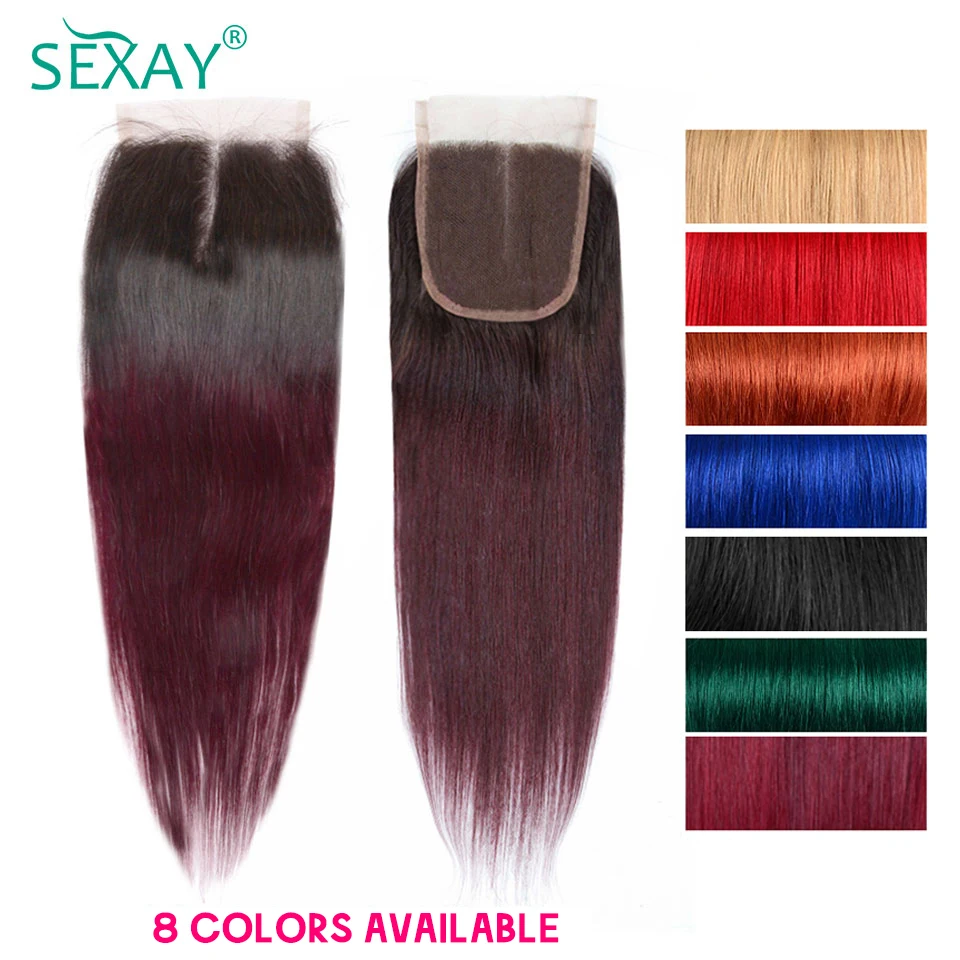 1B 99J Ombre Lace Closure 100% Human Hair 2 Tone Green Blue Burgundy 4x4 Swiss Lace Closures 8 Colors Available Clearance Sale