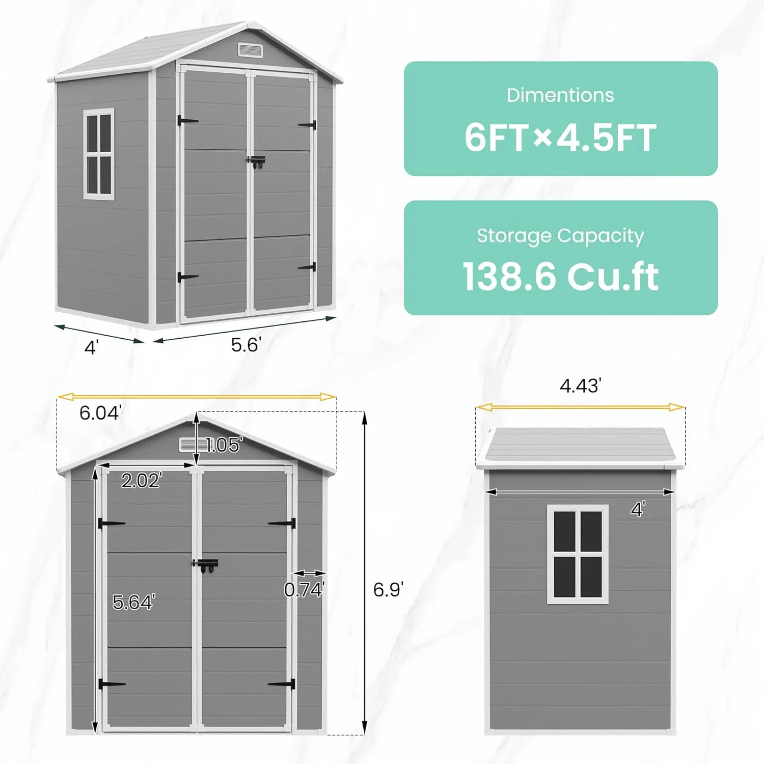 2025-hotOutdoor Resin Storage Shed 6x4.5 FT, Plastic Garden Shed for Bike, Garbage Can, Tool, Outside Sheds with Lockable Door