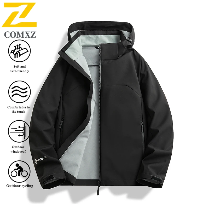EiAO Windbreaker Men's  Stretch  Autumn Waterproof Hooded Outdoor Jacket for Hiking Casual Mountaineering camping fishing Sports