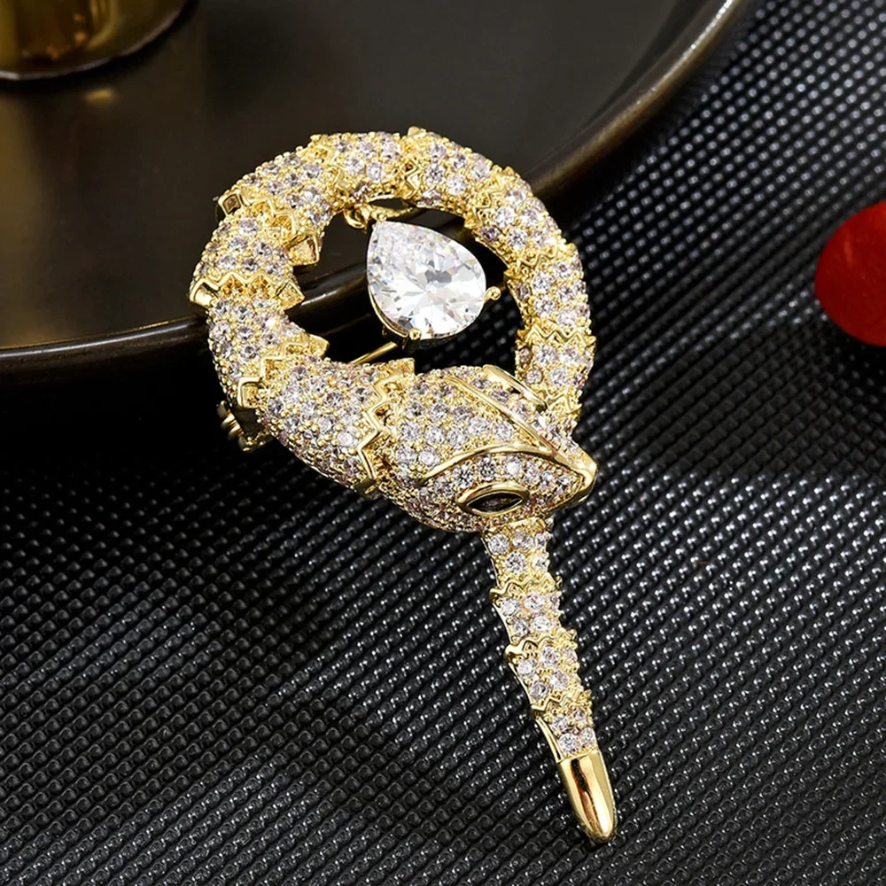 Luxury Brooch for Women Men Full CZ Crystal Snake Brooches Charm Pin Women's Clothes Accessories Jewelry Birthday Party Gift