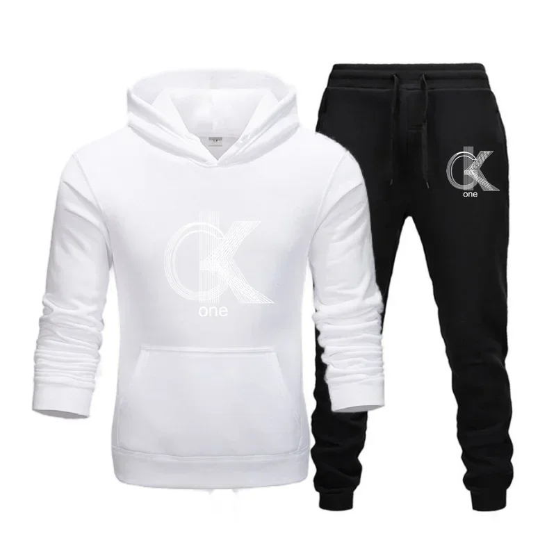 CK-Conjunto de sudaderas con capucha y pantalones con estampado de tendencia para hombre y mujer, chándales informales, conjunto de ropa deportiva, simplicidad relajada informal, talla grande