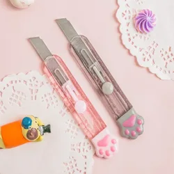 1PC Cat Paw Art Utility Knife Transparent Blade Stationery Sharp Blade Paper Cutter Express Box Knife Portable School Supplies