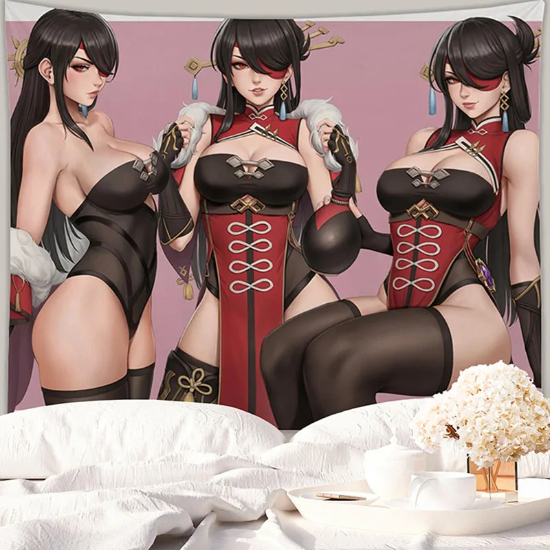 Anime Sexy Girl Tapestry Kawaii Cartoon Wall Hanging Aesthetic Valentine Gift Cute Photo Cloth Decoration