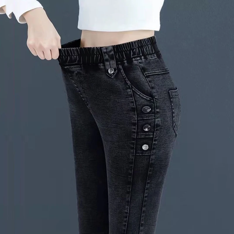 Winter Women Plus Velvet Stretch Pencil Jeans Big Size 34 Vintage Slim Thicken Jean Warm Skinny Denim Pants High Waist Leggings