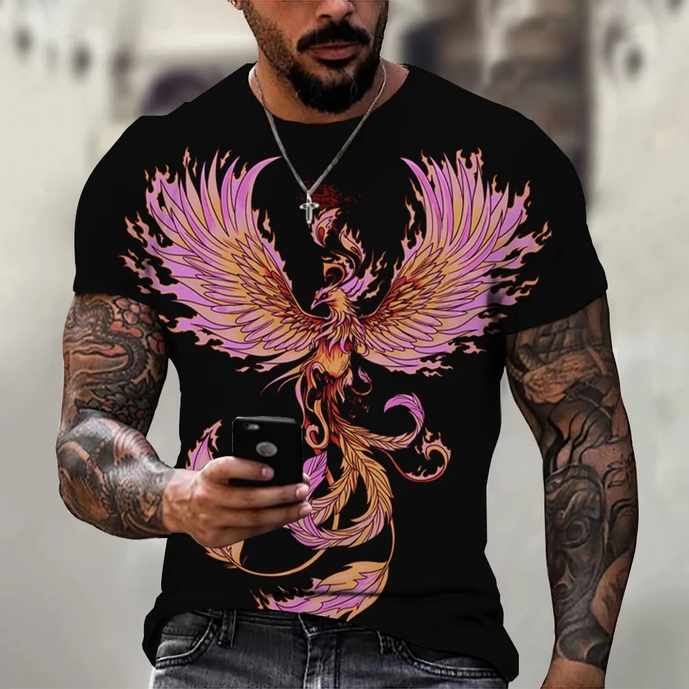 Summer Fashion Men's Short Sleeve Phoenix Print T-shirt Street Personality  Hip Hop Harajuku O-Neck Plus Size Top - AliExpress
