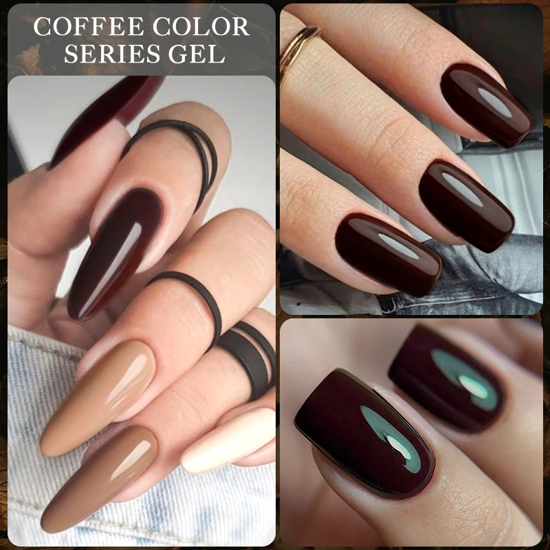 10/12pcs Coffee Brown Gel Nail Polish Set Sparkly Glitter Gel Polish Semi Permanent Soak Off UV Gel Varnish Manicure Kit 6