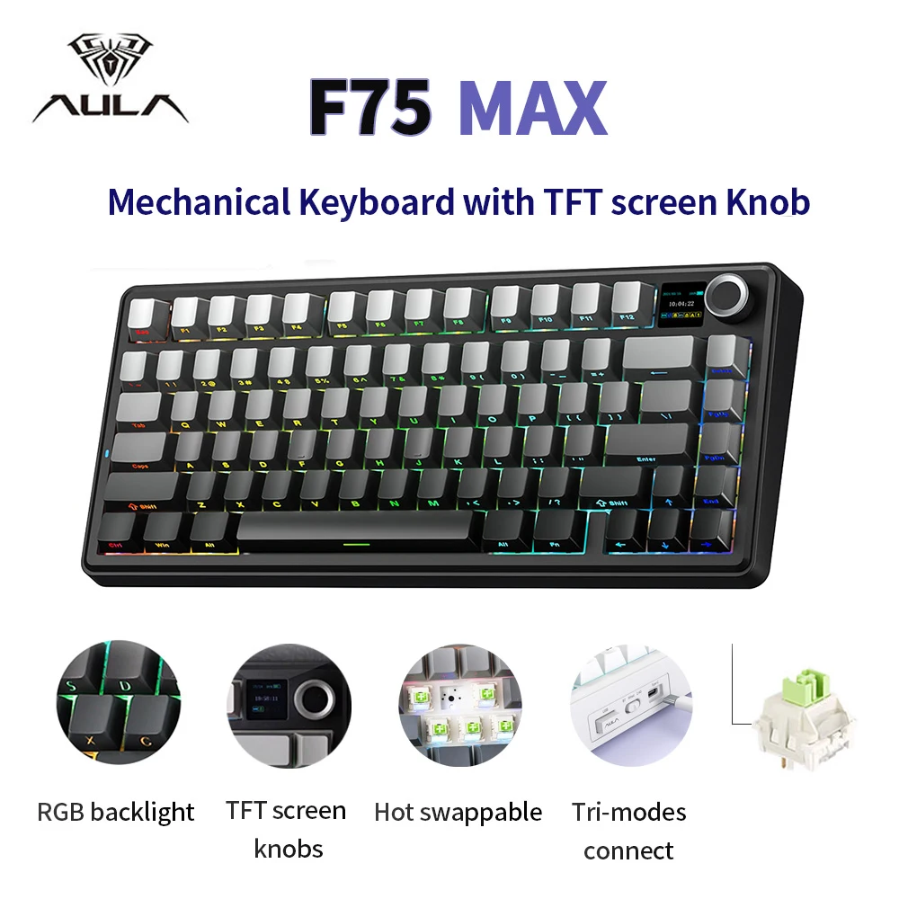 AULA F75 MAX ワイヤレスメカニカルキーボード TFTスクリーンノブ付き