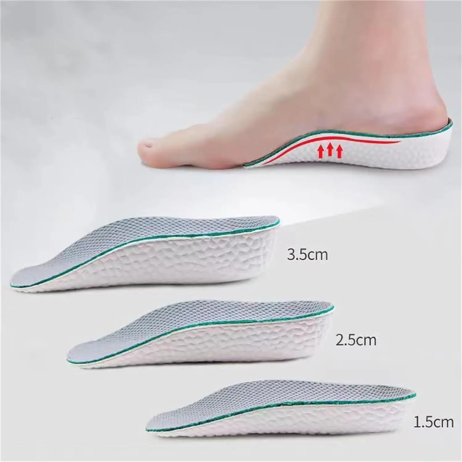 1.5/2.5/3.5 Cm Arch Support Height Increase Insoles Light Weight Soft Elastic Lift Soft Elastic Lifting Men Women Shoes Pads