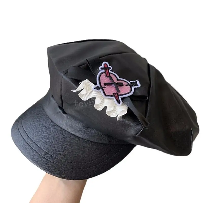 

Newsboys Beret Hat for Women Breathable Cabbie Hat JokerGirl Fashion Love Heart Patched Octagonal Cap Cool Headwear
