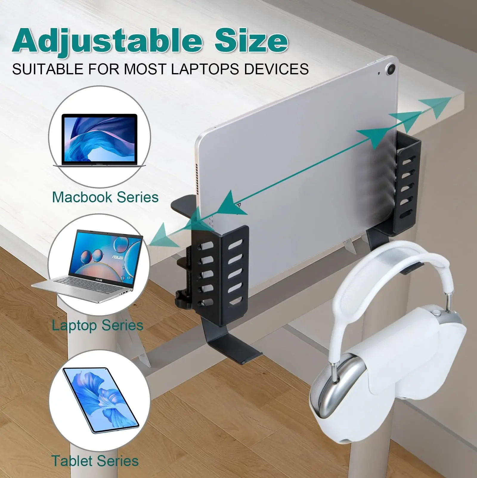 Desk Side Laptop Mount Hanging Laptop Holder for Office Home Clamp on Desk Side Storage Organizer for Laptops Organizer desk organizer storage organizer bag organizer