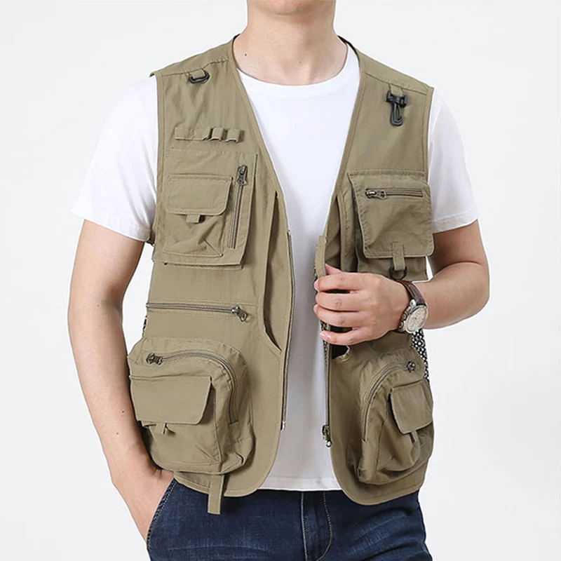 14 Pockets Summer New Men US Tactical Hiking Fishing Vest Mens Photographer Waistcoat Mesh Cargo Sleeveless Jacket Tool Vest 7XL