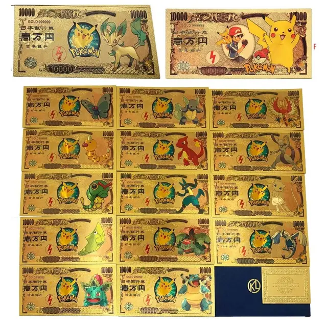 2022 anime Pokemon letter Gold Card Magic Baby commemorative gold coin collection coin Pikachu playing games children's toy gift A set of 16