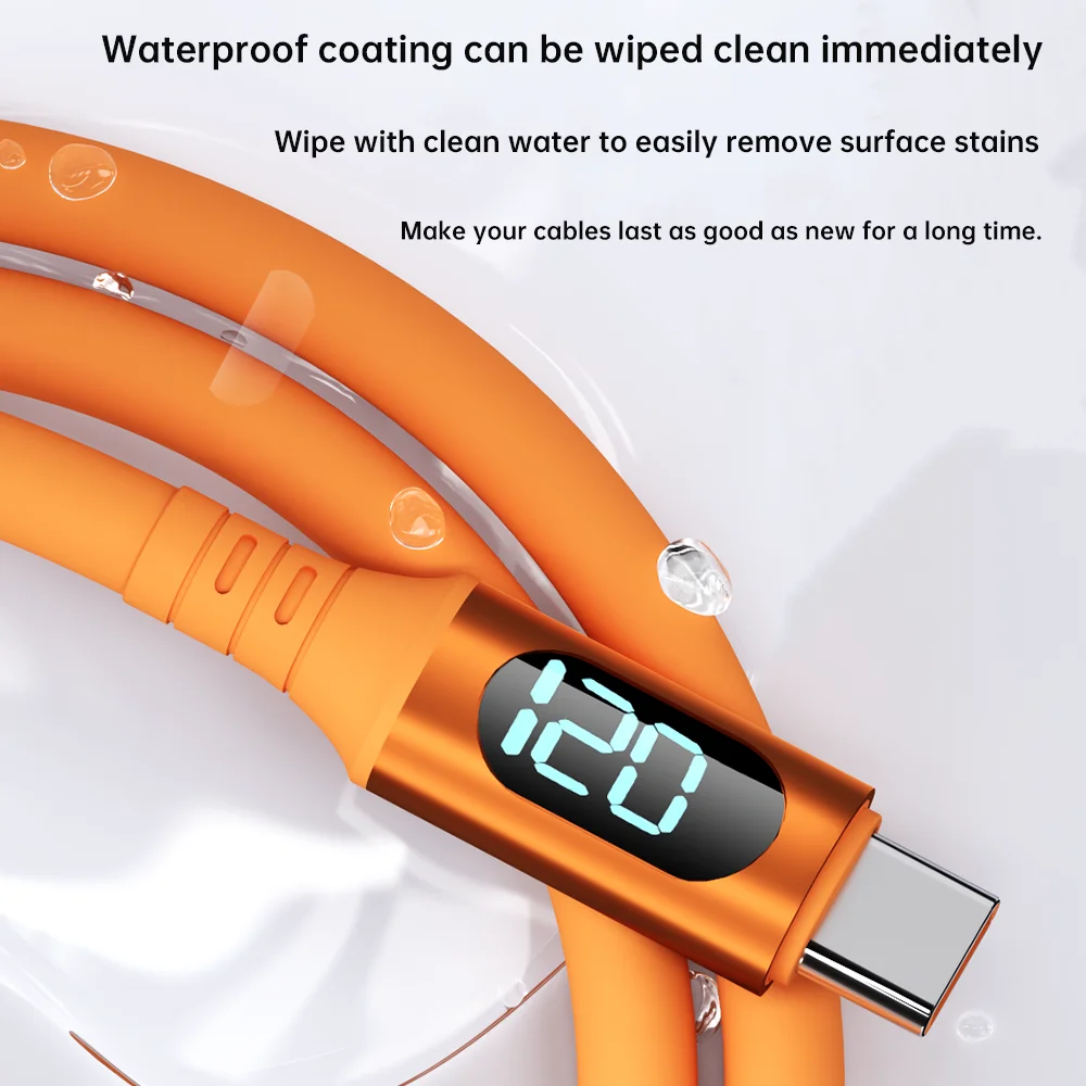 6A USB-C to Type-C Fast Charging 120W Cable with LED Digital Display