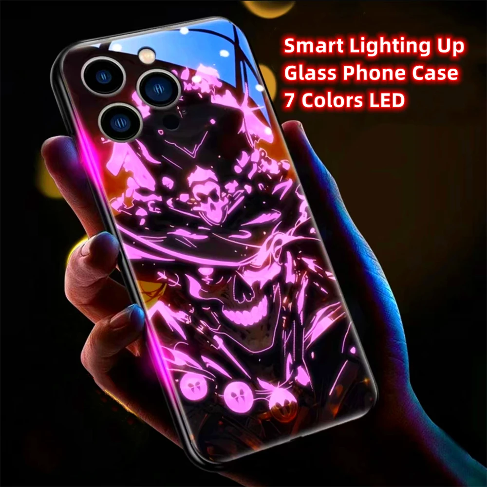 Japanese Popular Anime Role Smart LED Light Up Glass Phone Case For VIVO IQOO 12 11 10 9 8 Pro X100 X90 X80 X70 X60 X50 Pro Plus