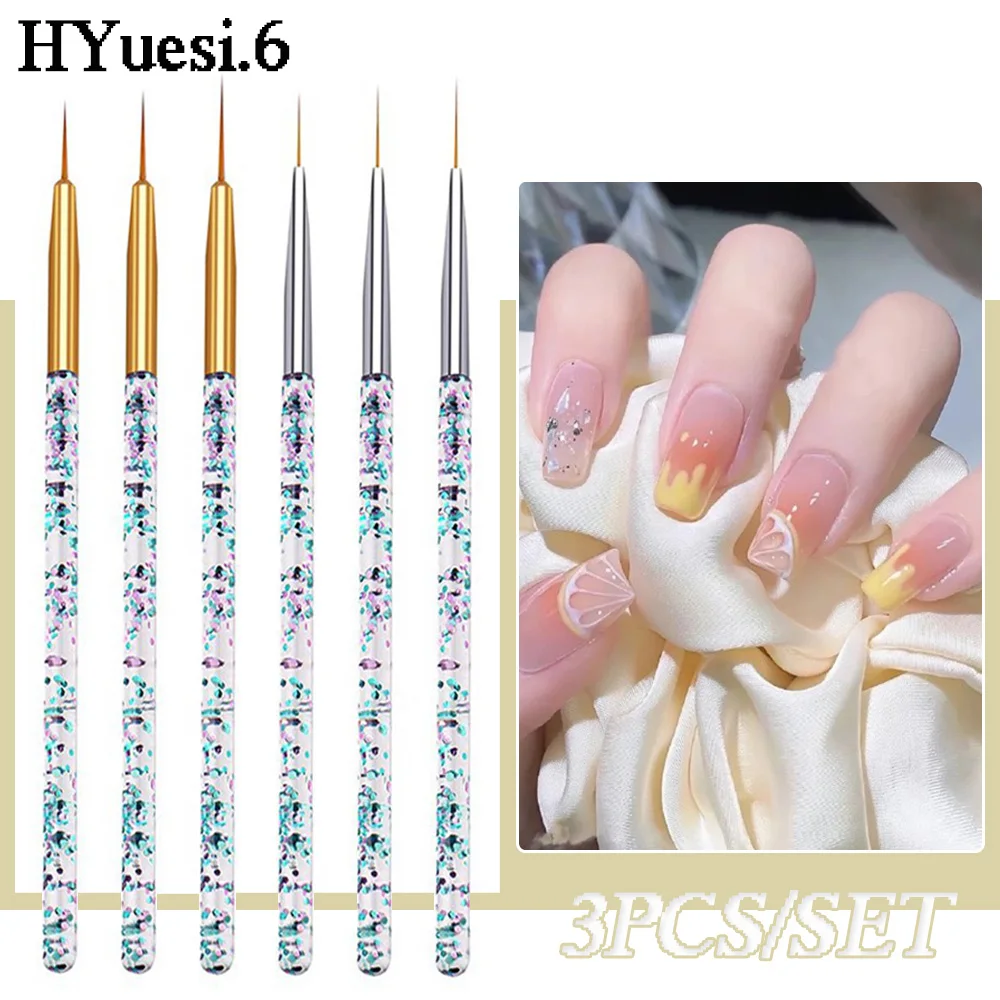 

3Pcs UV Gel Nail Liner Brush Set Acrylic Ultra-thin French Stripe Grid Flower Painting Drawing Pen 3D Tips Manicure Tool