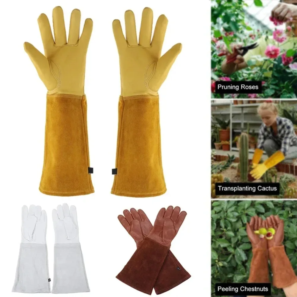 Long Tube Gardening Safety Working Gloves Leather Breathable Gauntlet Pruning Gloves Garden  Industrial Protective Work Gloves 2
