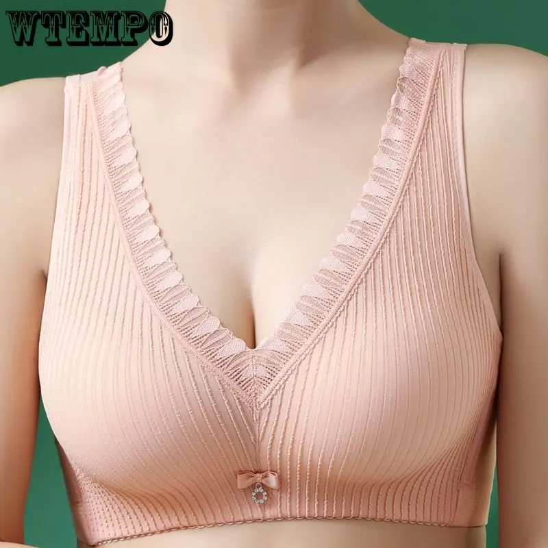 

Gather Bras for Women Without Steel Rings Sexy Lace Bra Wide Back Strap Tank Top Thick Invisible Underwear Sensual Lingerie