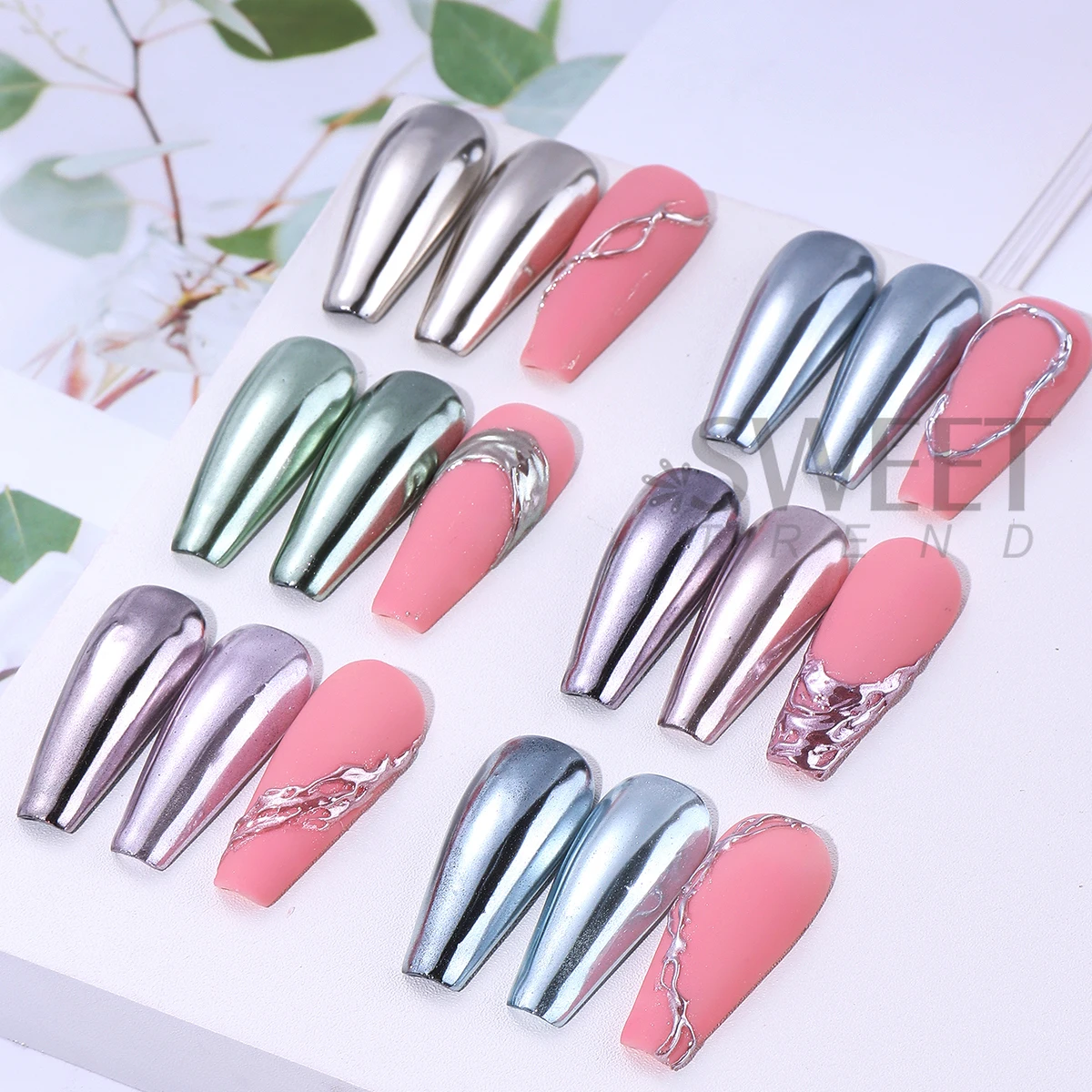 6 Colors Y2K Metallic Matte Mirror Nail Glitter Powder Punk  Purple Blue Green Chrome Pigment Metal Charm Manicure Decor Flash