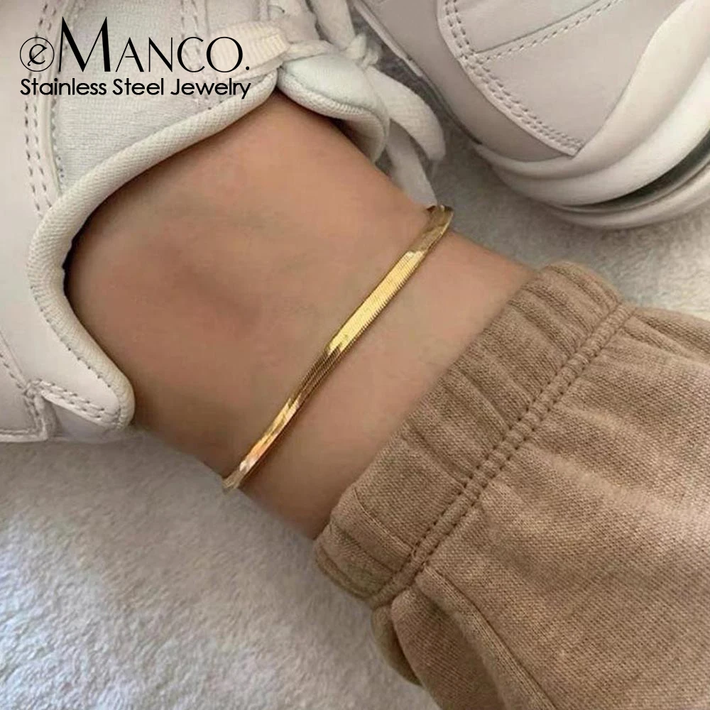 Ankle Chains eManco Snake Chain Anklet for Women/Men Girls Beach Chain Gifts Stainless Steel Not Allergic