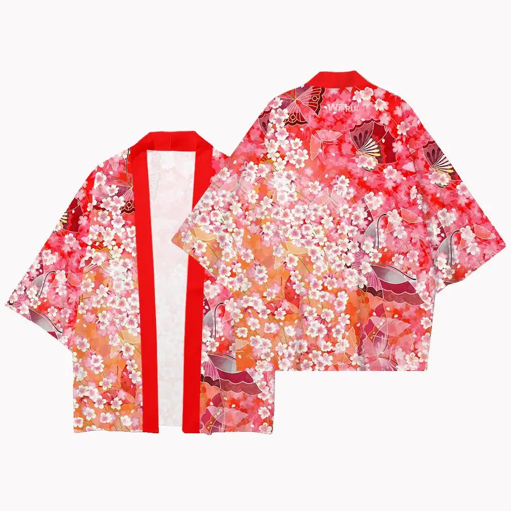 Japanischer Kimono-Cardigan mit Blumenmuster für Damen, Sommer-Street-Style, Harajuku Yukata, WIFRU Haori, lockerer, lässiger Cardigan-Oberteil – Detail 12